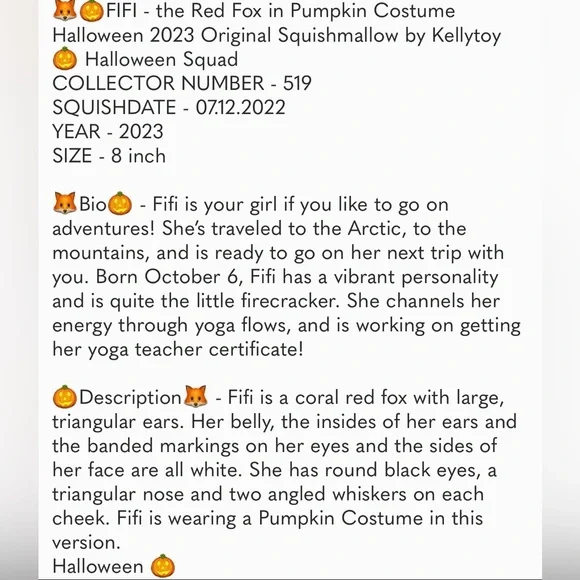 NWT Squishmallows FiFi the Fox Halloween 8” - Picture 3 of 4